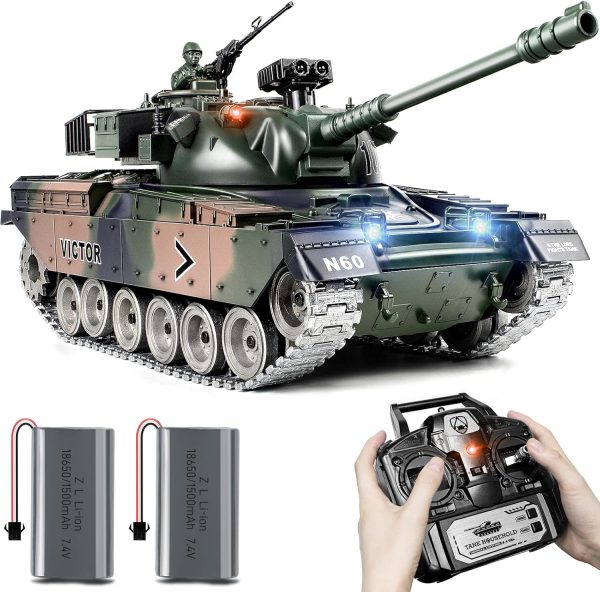 RC Tank, 1:18 Alloy Metal US M60 Remote Control Army Model Toys, 2.4Ghz RC Vehicle with Realistic Smoke, Sound and Lights, Military Tank That Shoots BBS and Water Bombs for Adults and Kids - Image 2