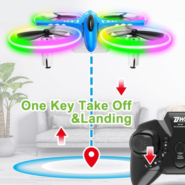 Dwi Dowellin 4.9 Inch Mini Drone for Kids LED Night Lights One Key Take Off Landing Flips RC Remote Control Small Flying Toys Drones for Beginners Boys and Girls Adults Nano Quadcopter, Blue - Image 5