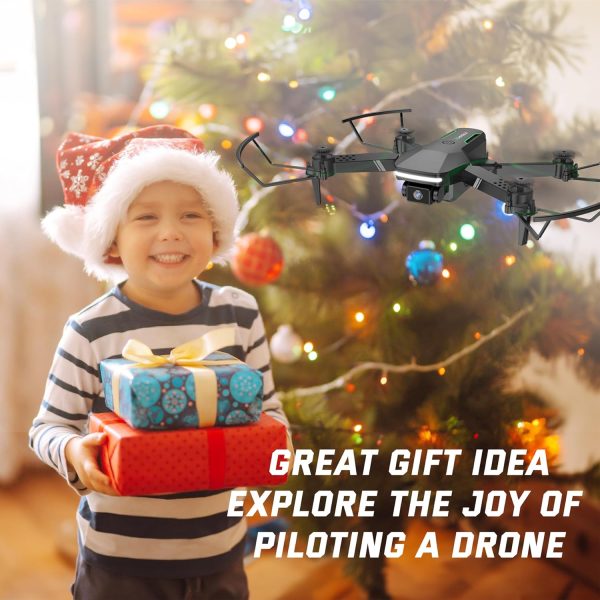 Drone with Camera for Kids - RC Helicopter Boy Gifts Toys, Mini FPV Drones with 1080P HD Camera, Foldable Remote Control Quadcopter with One Key Start, Stable Hover, Gesture Selfie, 2 Batteries, Black - Image 7