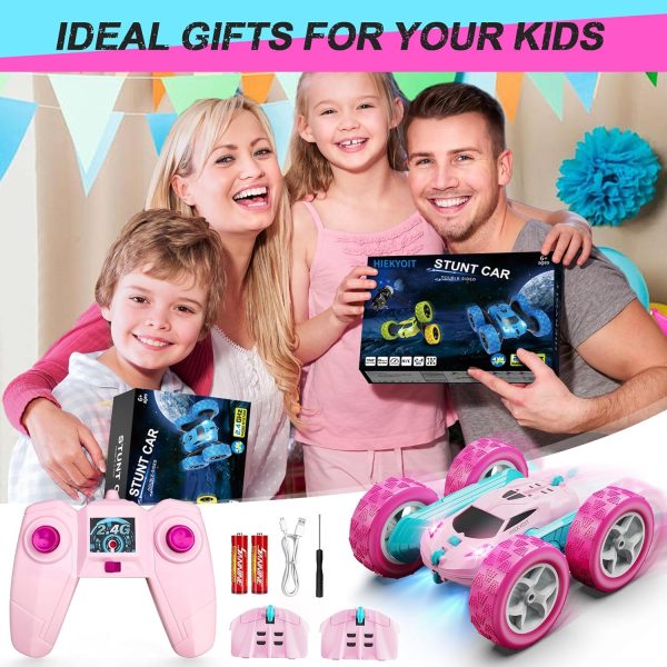 Remote Control Car, Pink RC Cars for Girls, 2.4 GHZ Double Sided RC Stunt Car 360° Rotating Remote Control Crawler with Headlights Car Toys for 6 7 8 9 10 11 12 Girls Birthday - Image 7