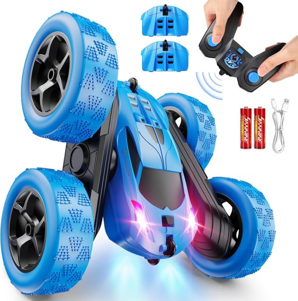 Remote Control Car, RC Cars Toys for Kids Ages 6-12, 4WD Stunt Car with LED Lights & 360° Flips, 2.4GHz, Upgraded USB-C Modular Batteries, 8-10 Year Old Boys 1-Blue - Image 2