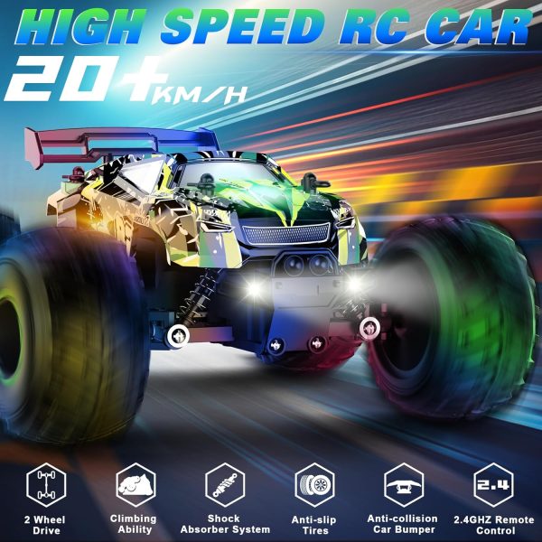 Remote Control Car, RC Cars Toys for Boys 5-7, Off Road Kids Toys for Girls, 2.4Ghz 20 KM/H Monster Truck Toys Cars Gifts for 6 Year Old Girl, RC Truck with Car Body Lights & Headlights - Image 3