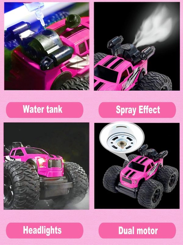 Monster Truck for Girls, Girls Remote Control Car Toys, Pink RC Trucks with Spray Function, 4WD 360° Flips Rotating Car Toys for Girls, Ideal Birthday for 3+ Year Old Girls - Image 3