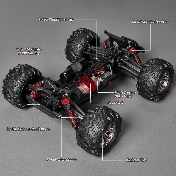 1/16 Scale Hobby RC Car, 36 KPH High-Speed 4WD RC Truck, 2.4 GHz Remote Control Car, All-Terrain Electric Vehicle, 4X4 Remote Contral Moster Truck for Kids and Adults - Image 8