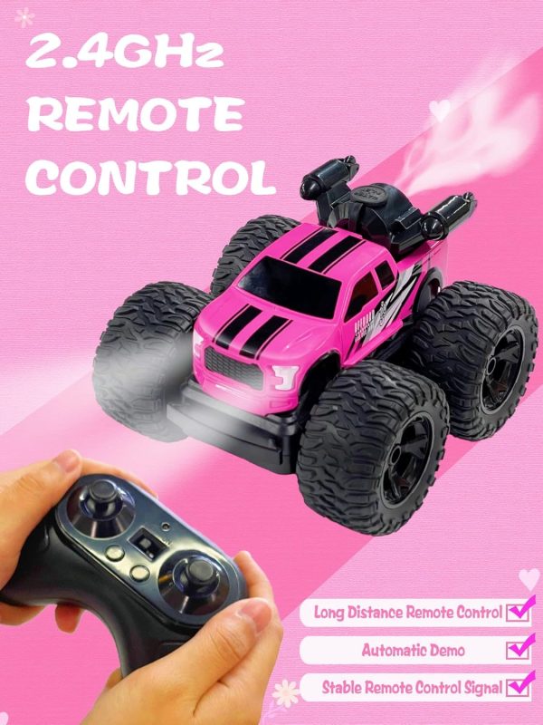 Monster Truck for Girls, Girls Remote Control Car Toys, Pink RC Trucks with Spray Function, 4WD 360° Flips Rotating Car Toys for Girls, Ideal Birthday for 3+ Year Old Girls - Image 6