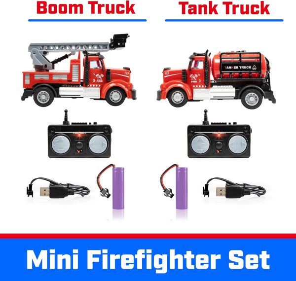 Force1 Mini RC Firetrucks Toys for Kids - 2 Pack Remote Control Kid Fire Truck Toy Set with Mini Water Tank and Boom Toy Fire Trucks for Boys or Girls, Rechargeable 2.4GHz Remote Firetruck with Lights - Image 7