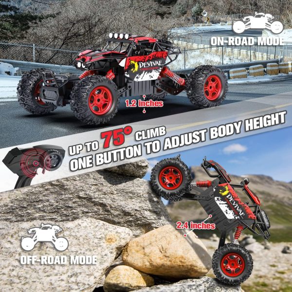 CROBOLL 1:12 Large Remote Control car for Boys Girls with Upgraded Lifting Function, 4WD 20km/h RC Car Toy Gift for Kids Off-Road RC Rock Crawler, 2.4GHz RC Monster Truck for 60Mins Play(Red) - Image 4