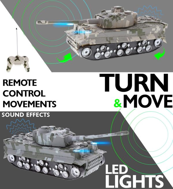 Mozlly Army RC Tank Toy with Lights and Battle Sounds - Remote Control Toy Tank with Rotating Turret, Cool Realistic RC Military Tank Model Car, RC Vehicles for Kids - Image 6