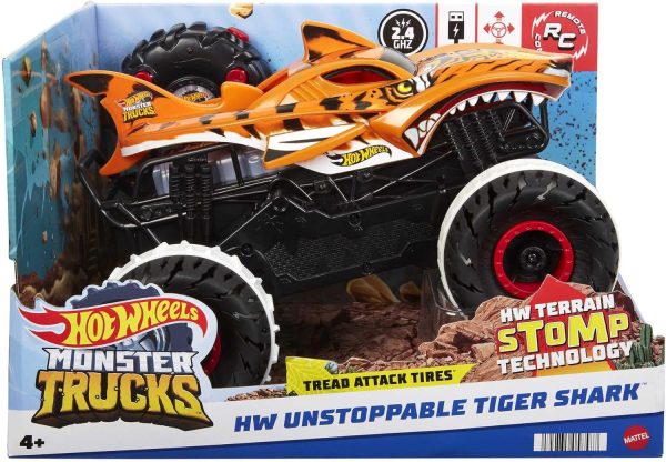 Hot Wheels RC Toy, Remote-Control Monster Trucks Unstoppable Tiger Shark in 1:15 Scale with Terrain Action Tires - Image 7