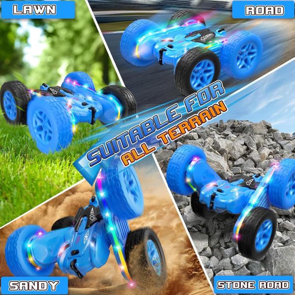 Remote Control Car,RC Cars with Sides Light Strip and Headlights,Double Sided 360 Flips Rotating RC Stunt Car,2.4Ghz All Terrain Toys for Ages 4-6 Kids Toy for Boys Girls Birthday Gift(Blue) - Image 5