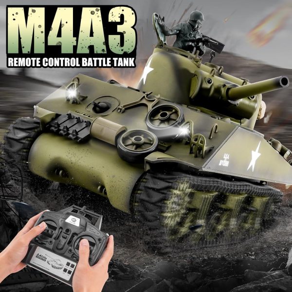 RC Tank Henglong US M4A3 Sherman Medium Tank, 1/16 Remote Control Main Battle Tank 2.4ghz Vehicles Model with Sound & Light for Ages 14+ - Image 4