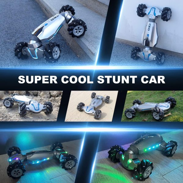 1:10 Scale Gesture Sensing Rc Stunt Car, 4WD Remote Control Hand Controlled Transform , Double Sided Vehicle 360° Spins with Lights Music, All Terrains Monster Truck for Boys Kids - Image 4