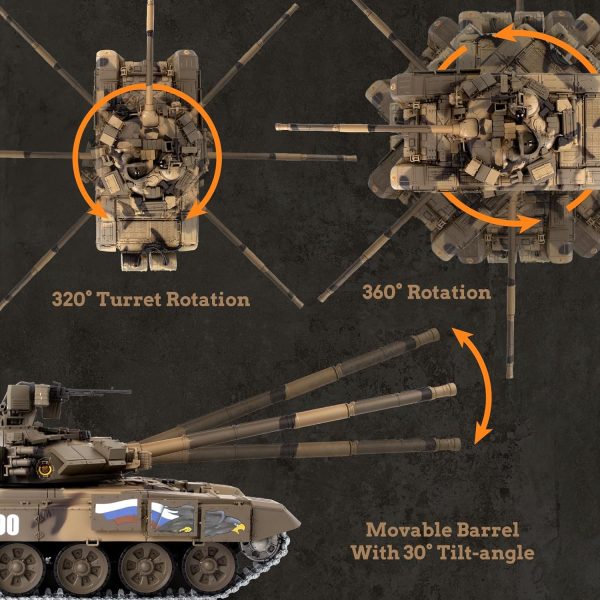 1/16 RC Tank, Russian T90 Army Toy with Smoke, Sound and Lights, Remote Control Tank That Shoots with Upgraded Metal Tracks, Idler and Sprocket Wheel, Steel Gearbox, Rechargeable Batteries*2 - Image 6