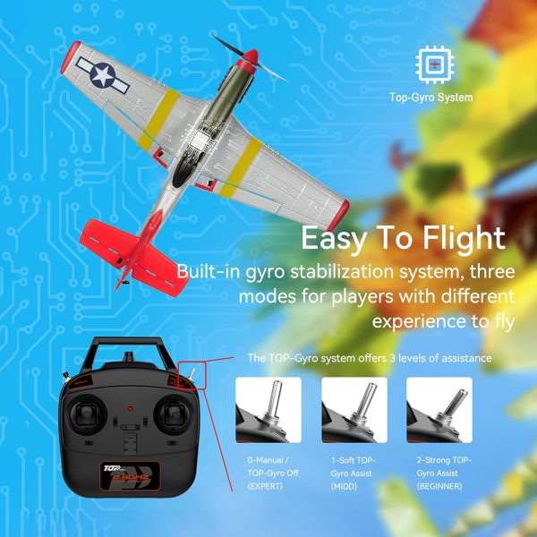 SPEEDY BEE RC Plane for Adults: P51 Mustang 4 Channel Remote Control Airplane with 3 Modes One-Key U-Turns Aerobatic RTF Kit for Beginners Kids Boy Gift Hobby - Image 6