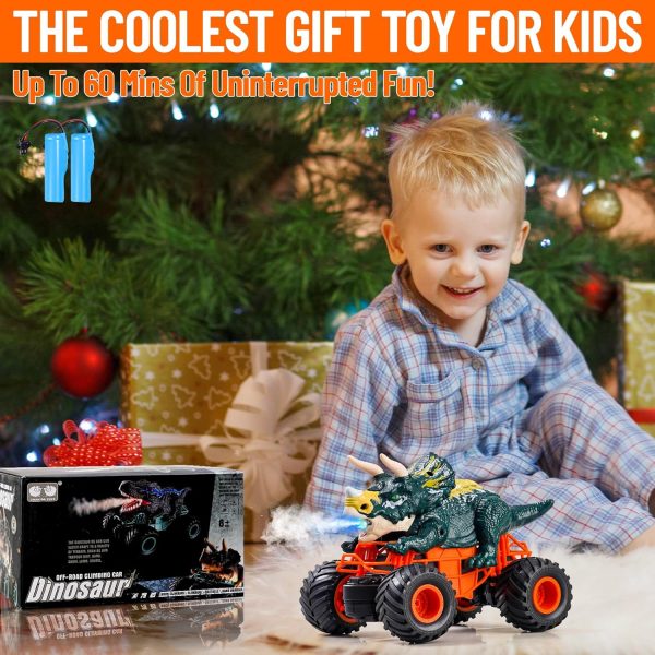 Remote Control Dinosaur Car for Boys, 2.4Ghz RC Monster Truck Toys All Terrain Hobby Dino RC Car with Spray Light Sound, Birthday Gift for 3-12 Year Old Kids (Green) - Image 8