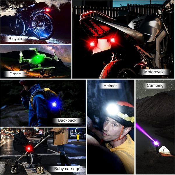 4 PCS LED Strobe Drone Light 7 Colors USB Charging Aircraft Emergency Lights Anti-Collision Flashing Warning Lights for Motorcycle, Bicycle, Drones, Car, RC Boat - Image 6