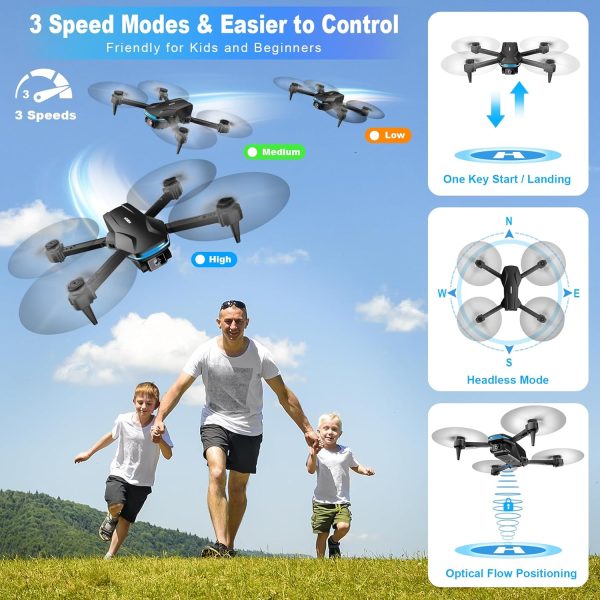 Drone with Camera 1080P HD FPV Foldable Drone for Beginners and Kids, Quadcopter with Voice Gesture Control with Carrying Case, One Key Take Off/Land, Optical Flow Positioning, 360° Flip, Waypoint Fly - Image 4