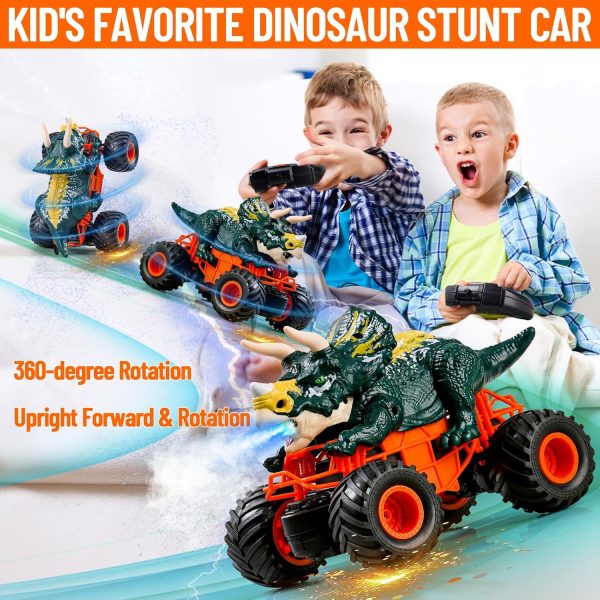 Remote Control Dinosaur Car for Boys, 2.4Ghz RC Monster Truck Toys All Terrain Hobby Dino RC Car with Spray Light Sound, Birthday Gift for 3-12 Year Old Kids (Green) - Image 5