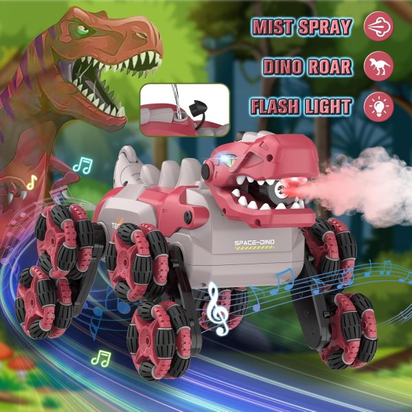 Dinosaur Remote Control Car - 8WD RC Car Toy for 4 5 6 7 8 Year Old Boys, 2.4Ghz RC Drift Monster Truck, Transform Stunt Car with 360°Rotating/Spray/Roar, Birthday Xmas Gifts for Kids Age 4-6 5-7 8-12 - Image 3