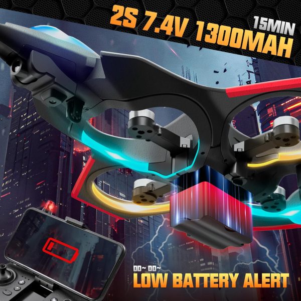 BEZGAR Brushless RC Plane with Camera | 2.4GHZ Remote Control Airplane, 6-axis Gyro Drones for Kids, RC Helicopter, 360°Flip Jet Fighter for Beginners with LED Navigation Lights and Two Batteries - Image 6