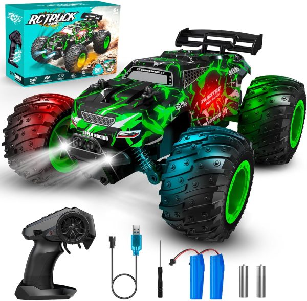 Remote Control Car, Rc Cars, Multi-Terrain RC Truck, 2.4GHz 2WD 20KM/H Two Speed Remote Control Monster Truck with Headlight and Bodylight Rechargeable Truck Toys for Kid - Image 2