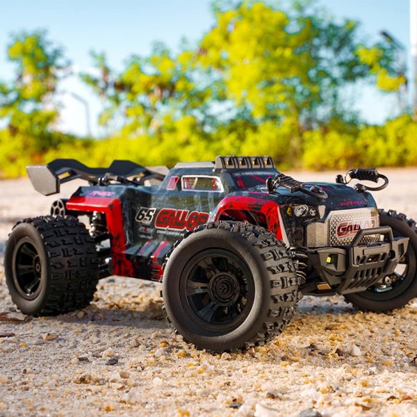 1:18 Scale RC Monster Truck 40km/h Speed 4X4 All Terrain Off-Road RC Truck, Waterproof Electric RC Vehicle with Roof Lights and Heads Up Wheels with 2 Batteries (Red) - Image 10