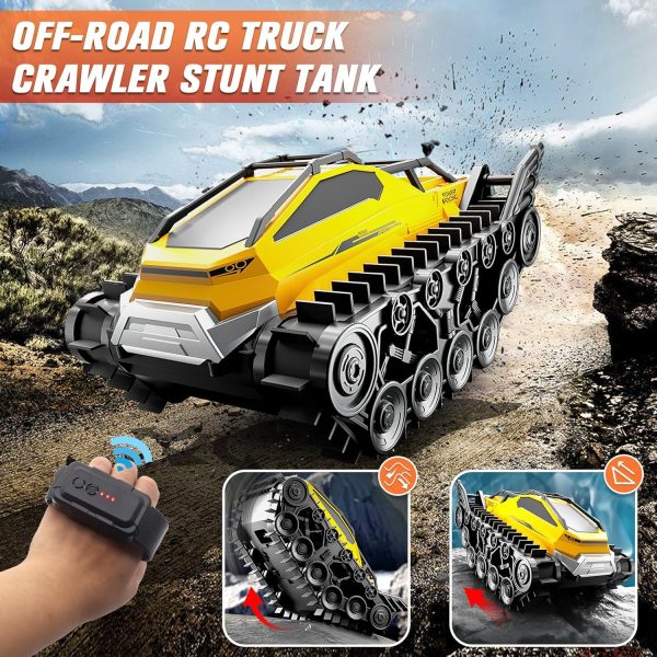 Fistone Amphibious Remote Control Car, 2.4Ghz All-Terrain Remote Control Truck with Gesture Sensing, 360° Rotating RC Tank Crawler Waterproof Off-Road RC Car, RC Boat for Kids Boys - Image 5