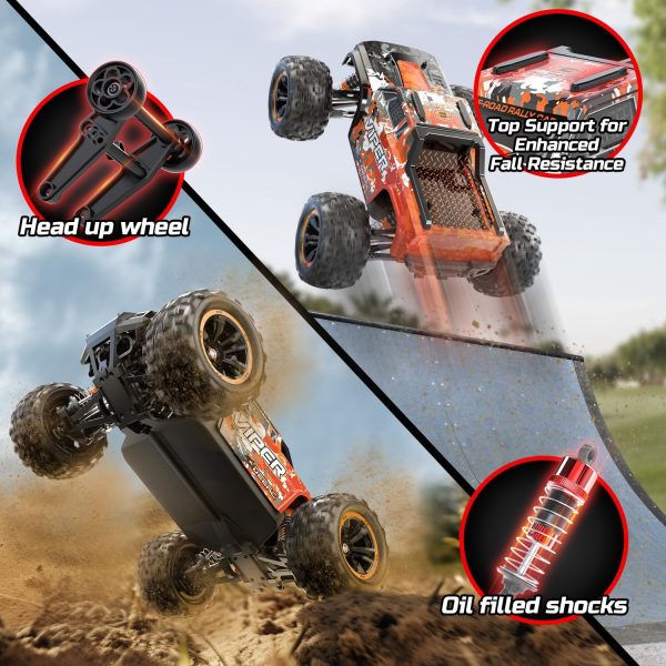 DEERC H16R Brushless Fast RC Cars,1:16 52KM/H High Speed Remote Control Car,4X4 All Terrains RC Monster Truck,Waterproof Off-Road Hobby Electric Vehicle Car Gift for Adults Boys,2 Li-ion Batteries - Image 5