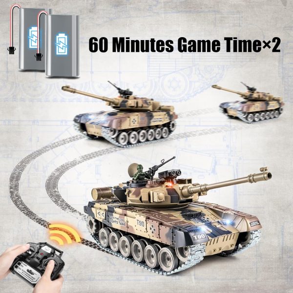 RC Tank, 1:18 Russian T-90 Metal Tracks Remote Control Model Tank Toys, 2.4Ghz Army Tank with Smoke, Sound and Light, RC Military Vehicle That Shoots BBS and Water Bullets for Adults and Kids - Image 7