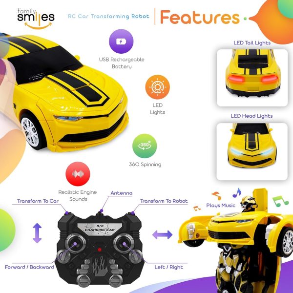 Kids Transforming Robot RC Car Toys for Boys 8-13 Remote Control Gift Yellow - Image 7