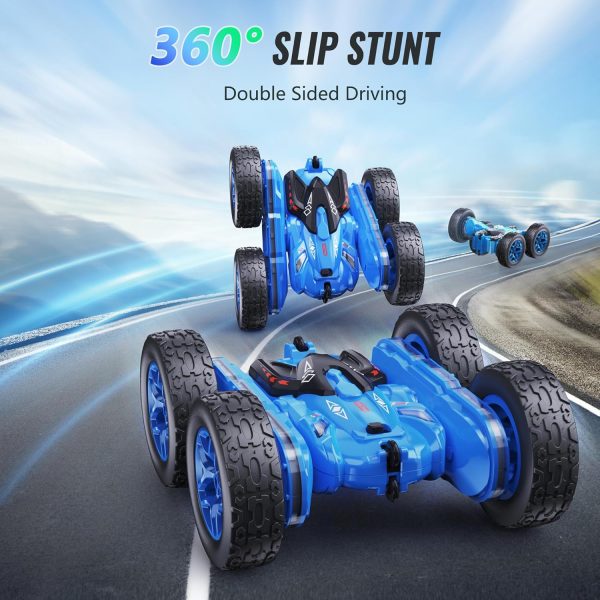 Remote Control Car, RC Cars with Strip Lights and Headlight, 2 Hours Long Battery Life, 4WD Double-Sided 360° Flips Rotating Stunt RC Car Toys, Birthday Gift for Boys Girls (Blue) - Image 3