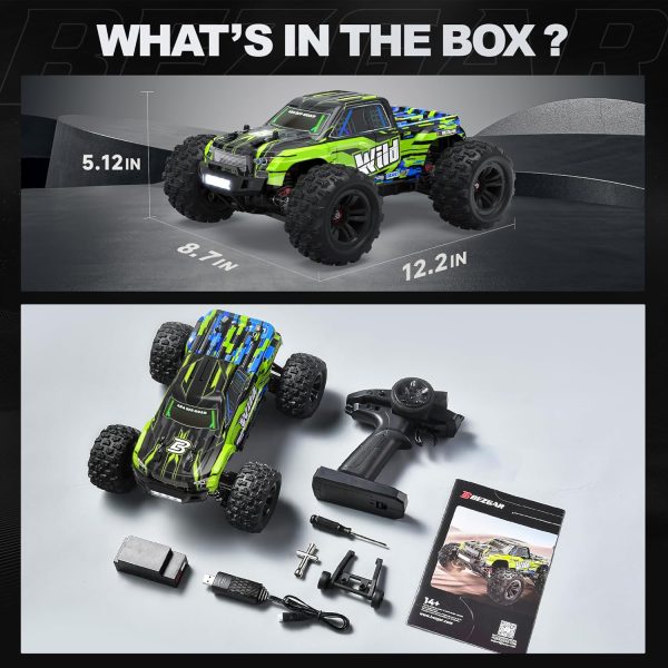 BEZGAR HP161S 1:16 4X4 RTR Brushless Fast RC Cars for Adults - High Speed Max 68kph Off-Road Brushless RC Truck, Electric Hobby Grade RC Monster Truck with 3S Battery Gifts for Boy Age 8-12 and Adults - Image 8