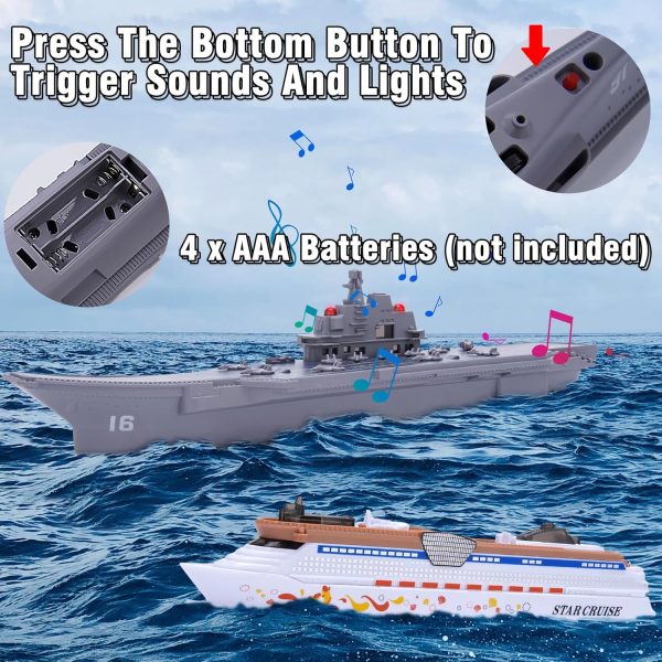 2PCS Aircraft Carrier Toy Cruise Ship with Lights and Sounds, Model Aircraft Carrier Navy Ship, Nautical Decorations Ocean Theme Party Supplies for Boys Gift Age 3-8 Collection - Image 8