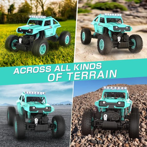 NQD 4WD Remote Control Truck - 1:14 Big Monster Stunt Car All Terrain Off-Road Hobby RC Truck 2.4Ghz with LED Headlight Rock Crawler Rechargeable Electric Toy for Boys & Girls Gifts（Cyan） - Image 5