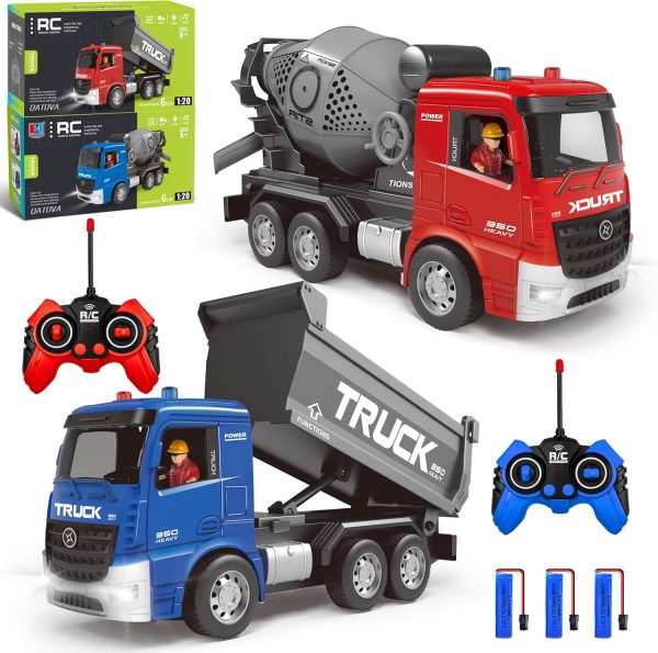 AISYAH Remote Control Red Mixer Truck and Blue Tipper Truck Toy with Lights and Sounds, Construction Vehicle RC Truck Toy, Ideal Kids Birthday Gift - Image 2