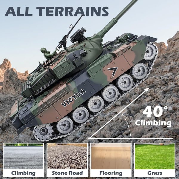 RC Tank, 1:18 Alloy Metal US M60 Remote Control Army Model Toys, 2.4Ghz RC Vehicle with Realistic Smoke, Sound and Lights, Military Tank That Shoots BBS and Water Bombs for Adults and Kids - Image 6