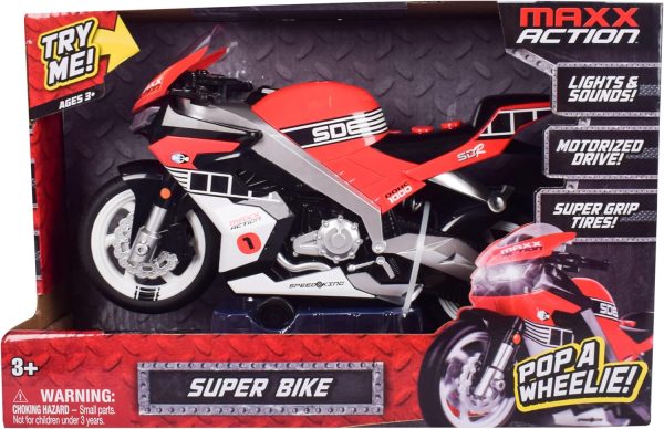 Sunny Days Entertainment Maxx Action Super Bike with Wheelie Feature – Red Motorized Toy Motorcycle for Boys & Girls | Light & Sound Vehicle for Kids - Image 3