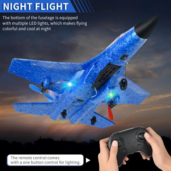 RC Gravity Gliders Airplane, Remote Control Plane Su-27 RC Airplane-2.4Ghz 6-axis Gyro RC Airplane with Light Strip, 2 Batteries Easy to Fly Jet Fighter Toy Gift for Kids Beginner (Blue) - Image 3