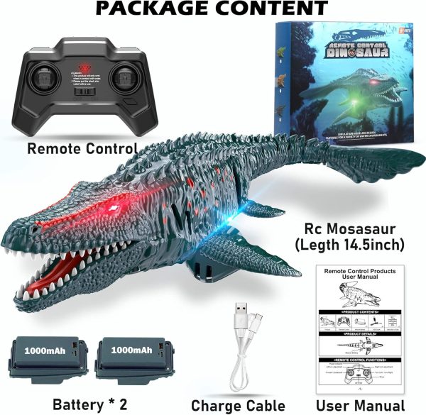 Remote Control Dinosaur, 2.4G Water Toys RC Boat with LED Lights Module Batteries Boat for Swimming Pool Lake Bathroom Bath Birthday Party Kids Boys Girls - Blue - Image 7