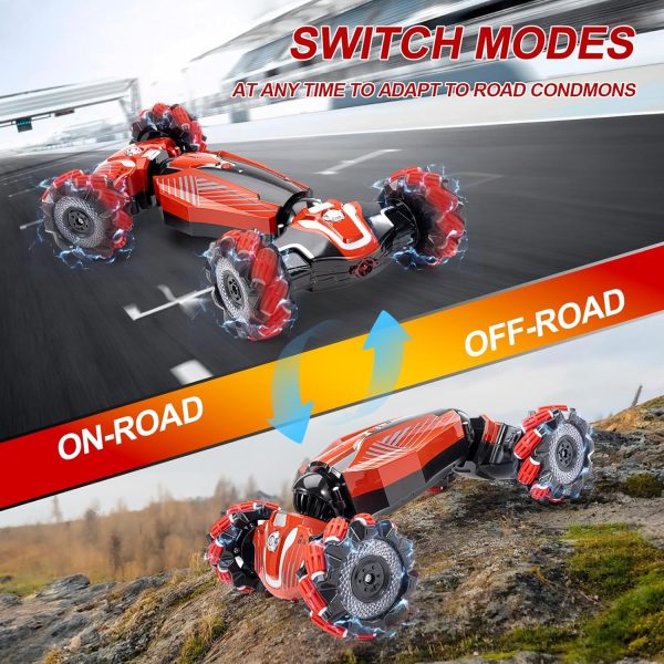 Gesture Sensing RC Stunt car, 4WD Drive Watch Remote-Controlled Vehicle, Bidirectional Drifting Off-Road Vehicle with Music and Lights Toys for Boys,Presents for Kids(RED) - Image 4