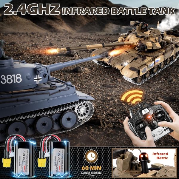 1/16 RC Tank, Russian T90 Army Toy with Smoke, Sound and Lights, Remote Control Tank That Shoots with Upgraded Metal Tracks, Idler and Sprocket Wheel, Steel Gearbox, Rechargeable Batteries*2 - Image 7