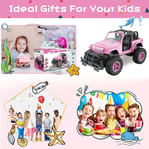 NQD Pink RC Cars 1:16 Scale with DIY Sticker, Remote Control Car for Girls, 80 Min Play 2.4Ghz Jeep RC Trucks,Little Girl Toys Gifts for 4-5 6-7 8-10 Years Old - Image 7