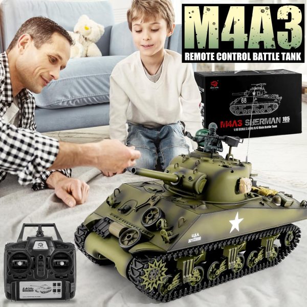 RC Tank Henglong US M4A3 Sherman Medium Tank, 1/16 Remote Control Main Battle Tank 2.4ghz Vehicles Model with Sound & Light for Ages 14+ - Image 8