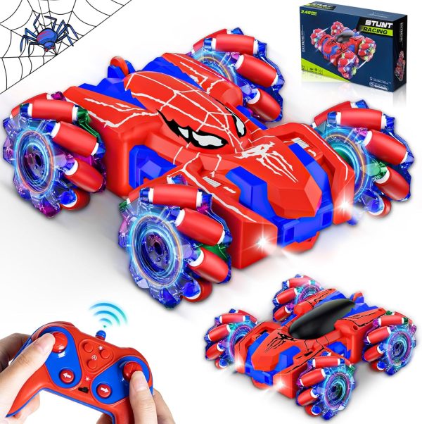 Spider Remote Control Car, USB Direct Charging RC Cars with Cool Lights, 2.4Ghz Double Sided Drift RC Stunt Car, 360°Rotating 4WD Off-Road Race Car Toys for 4-6 6-12 Boy Girl Kids Gifts - Image 2