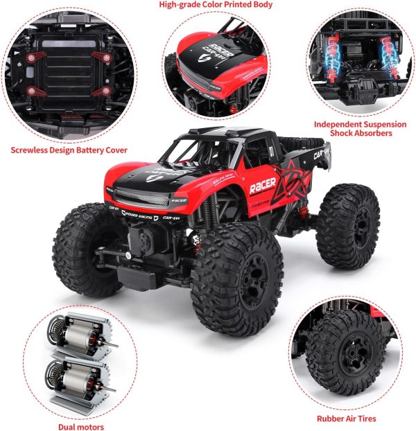 RC Trucks 4x4 Offroad Waterproof - 1:12 Scale Large Amphibious Remote Control Car, Dual Motors Crawler Vehicle, Monster Toys with 3 Rechargeable Batteries, Best Gift for Kids Adults - Image 7