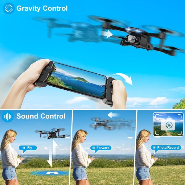 Drone with 1080P Camera - Foldable Remote Control Quadcopter with Voice Gesture Control, 3D Flip, One Key Start, Emergency Stop, 2 Batteries, Easier to use, Toy for Kids Adult Beginners - Image 6