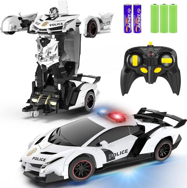 FDJ Remote Control Car - Transform Toys Car Robot, One Button Deformation to Robot with Flashing Light, 2.4Ghz 1:18 Scale Transforming Police Car Kids Toys with 360 Degree Rotating, Girls Boys Toys - Image 2