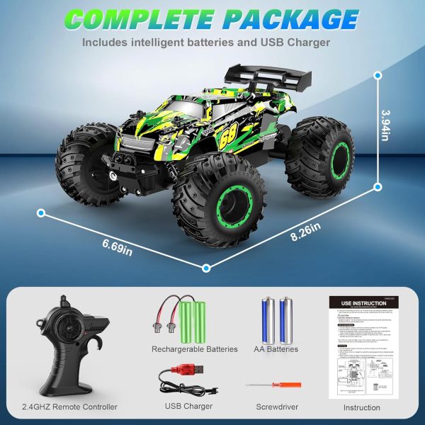 Remote Control Car, RC Cars Toys for Boys 5-7, Off Road Kids Toys for Girls, 2.4Ghz 20 KM/H Monster Truck Toys Cars Gifts for 6 Year Old Girl, RC Truck with Car Body Lights & Headlights - Image 7