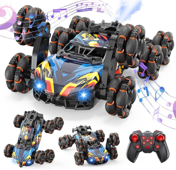 Scientoy Remote Control Car, 2.4Ghz RC Stunt Car Toys for Boys Girls Ages 6-8-10 with Lights Music Spray, 8 Wheels All Terrain RC Drift Car Toys for Ages 8-13 Birthday Gift with 2 Batteries - Image 2