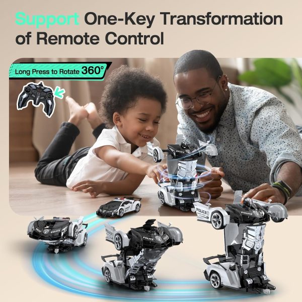 KKM Remote Control Car Toy, 2.4Ghz Transform Robot RC Cars with Flashing Light, 1:18 Scale One Button Deformation Toy Gift Car & 360° Rotating Drifting RC Toy Car for Age 6-12 Years Boy Kids-Black - Image 3